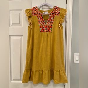 THML Ruffle Embroidered Pom Pom Dress